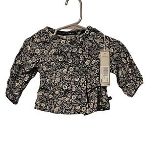 NWT Ikks long sleeve navy floral blouse 3-6‎ months